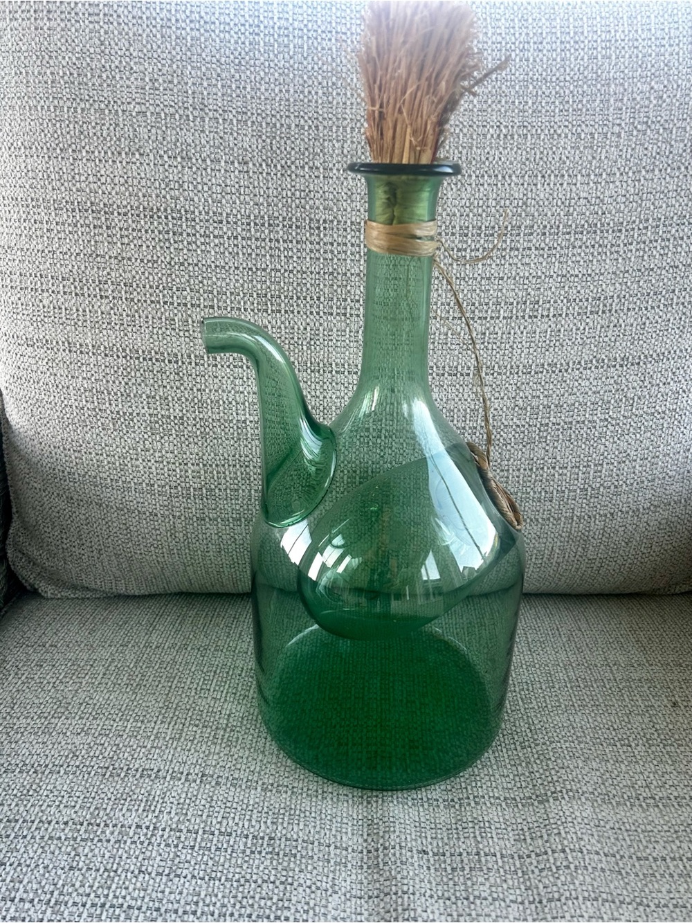Vintage Italian Demijohn Green Glass Wine Decanter with Plugs and Ice Chamber